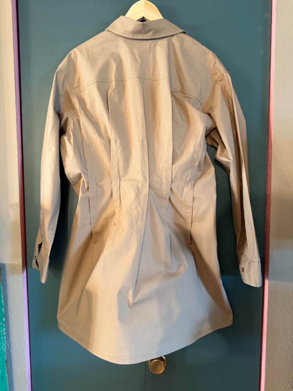 Pilcro Pintuck Mini Shirt Dress, Khaki, size M - Picture 5 of 11